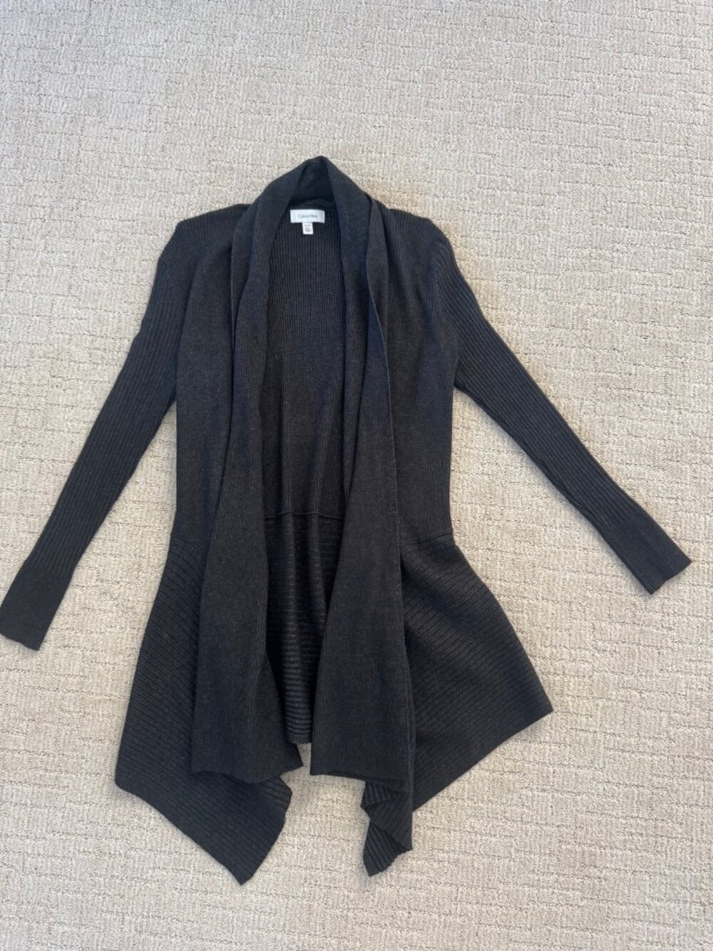 Calvin Klein Gray Open Front Cardigan Womens XS Waterfall Ribbed
